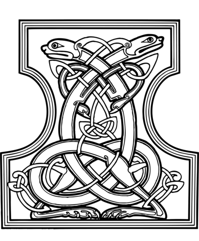 Celtic Letter I Dogs Design Coloring Page